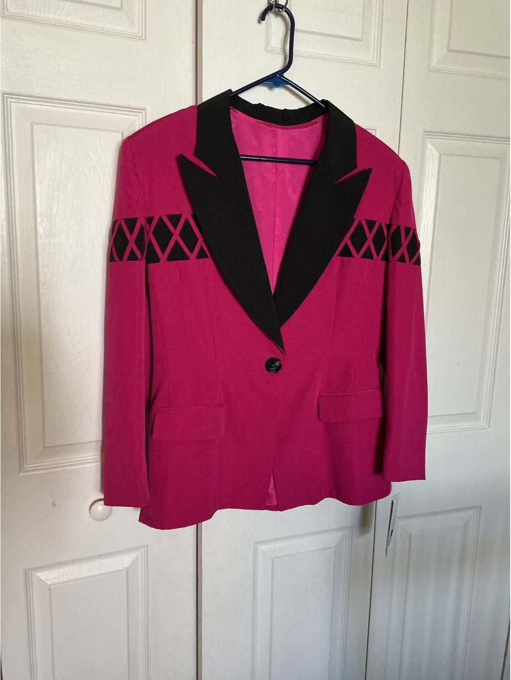 VGE Rafael Hot Pink Blazer Jacket Black Contrast Lapel Geometric Size 12